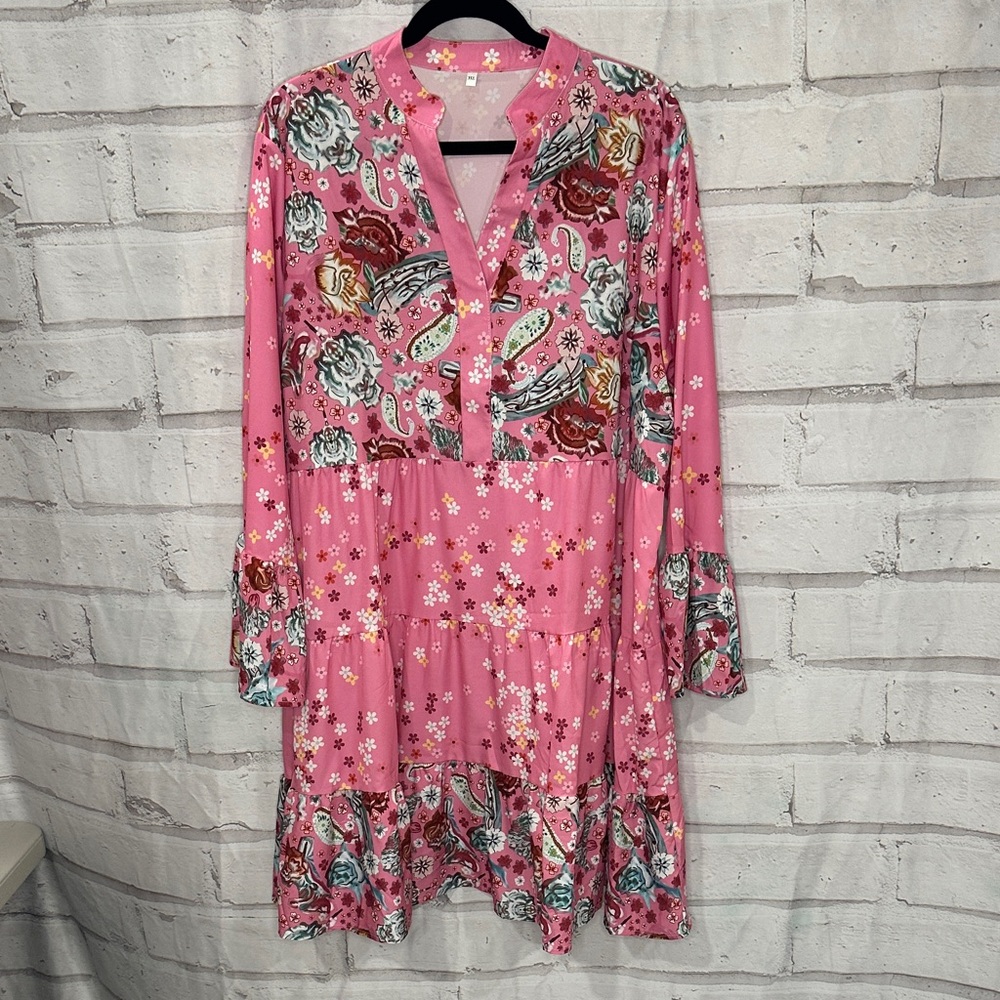 Floral Pink Long-Sleeve Dress